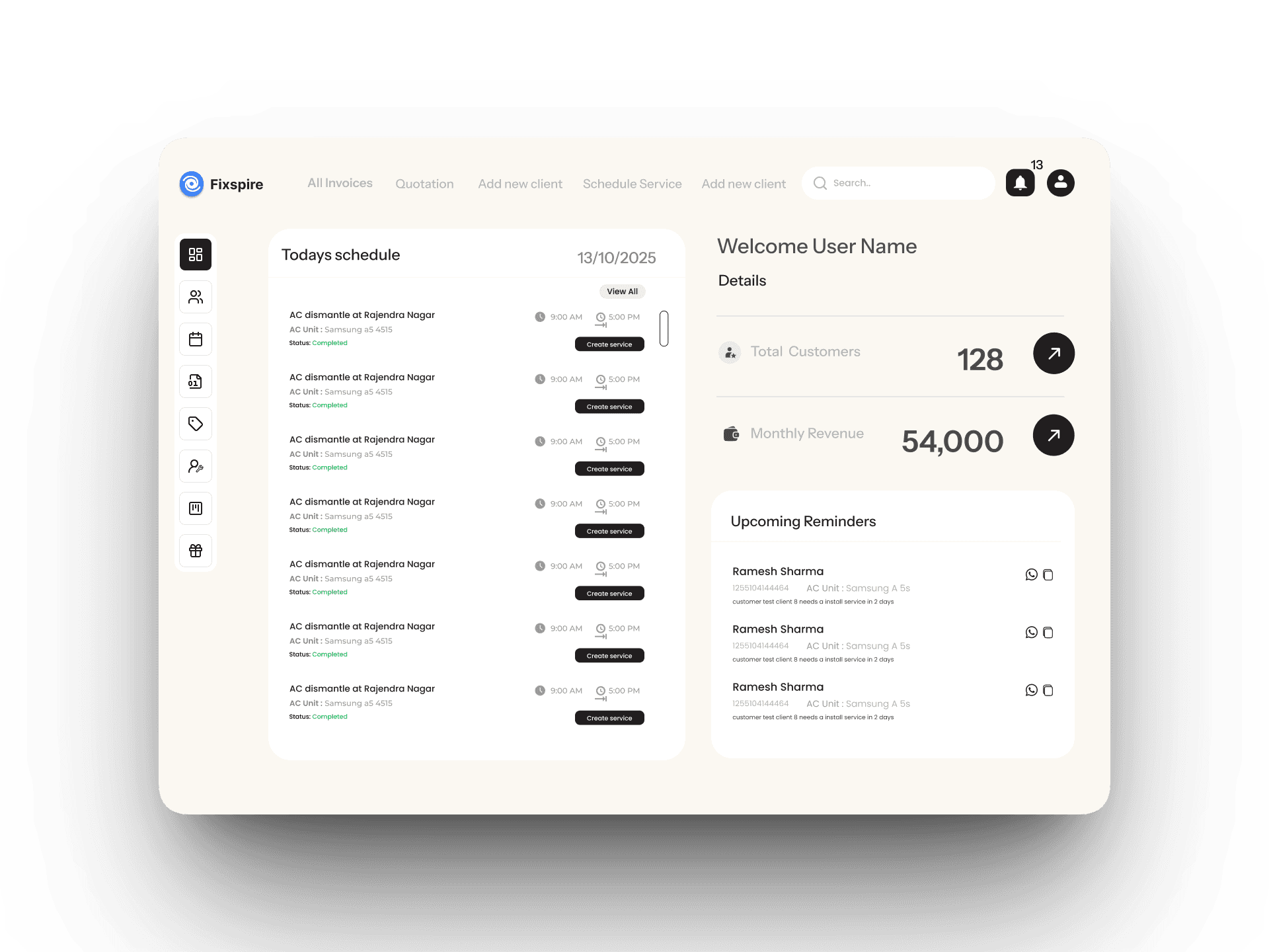 Fixspire Dashboard Interface